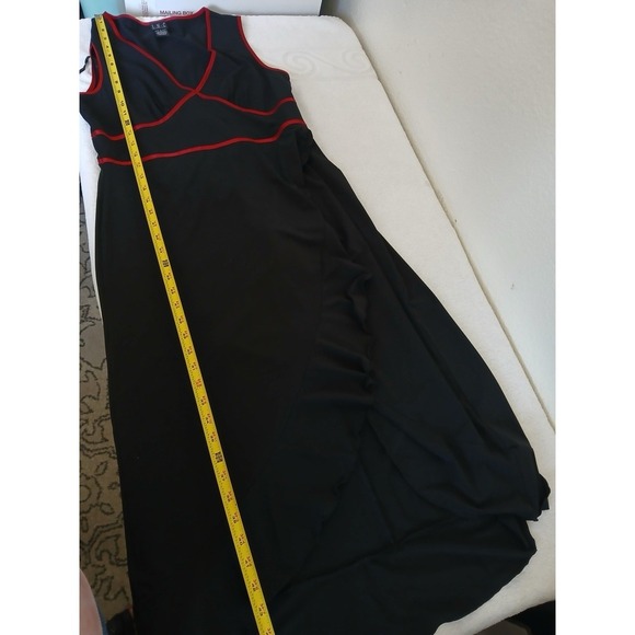 INC Womens Black Red Trim Midi Dress Asymmetrical Ruffle Hem Y2K Style Size L - Picture 11 of 15